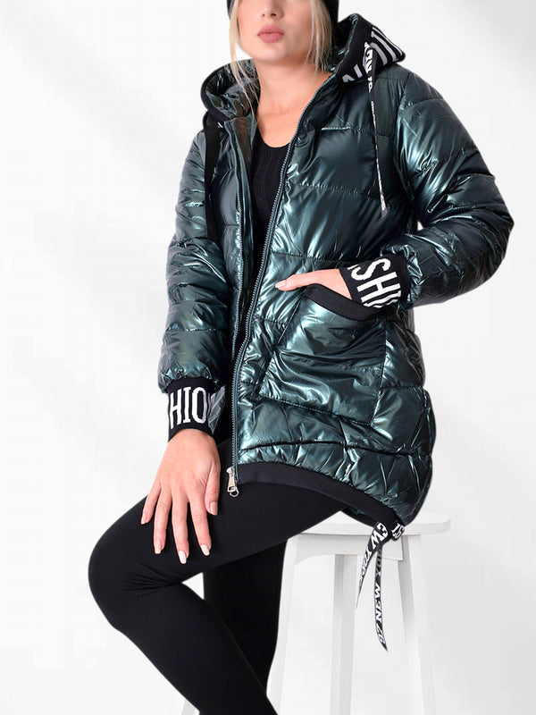 Fashion hooded puffer jacket Green