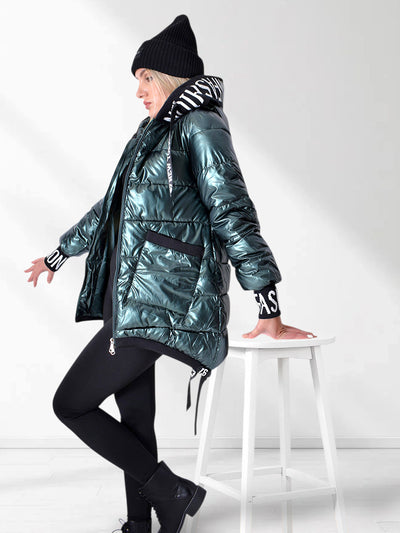 Fashion hooded puffer jacket Green