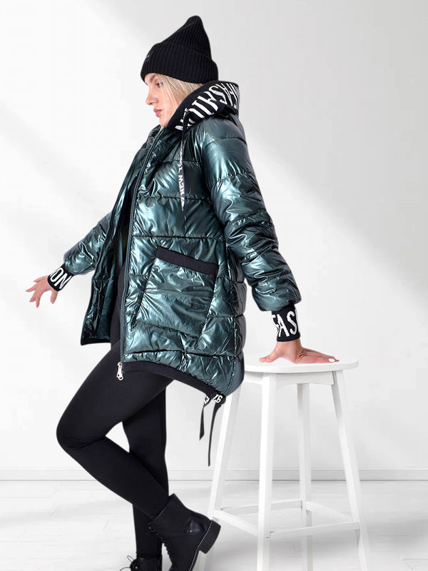 Fashion hooded puffer jacket Green