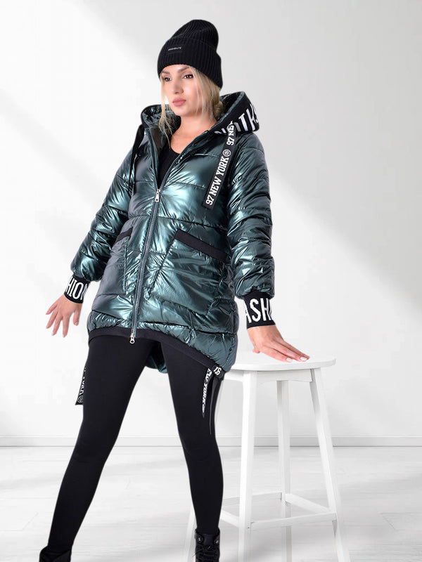 Fashion hooded puffer jacket Green