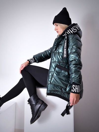 PRE-ORDER ( 06-11 )Fashion hooded puffer jacket Green