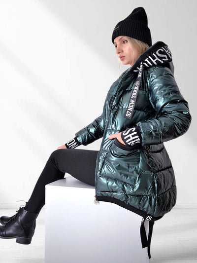 Fashion hooded puffer jacket Green