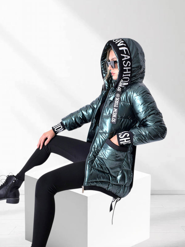 Fashion hooded puffer jacket Green