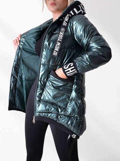 Fashion hooded puffer jacket Green