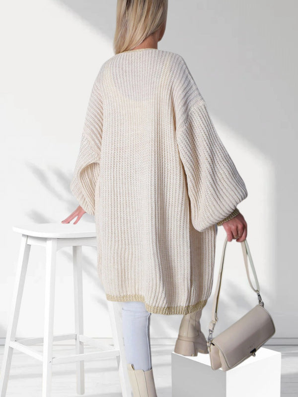 Puff sleeve Knitted cardigan Beige