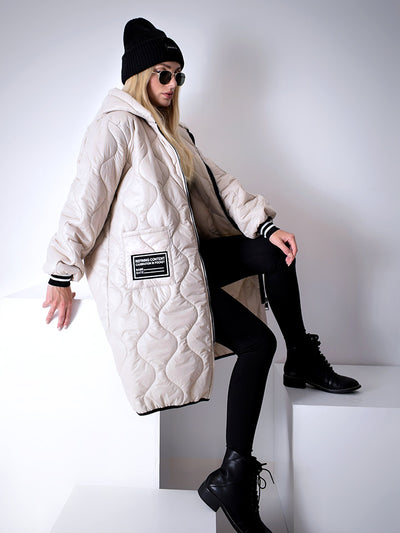 Sara Oversize Quilted hooded jacket Cream/Beige