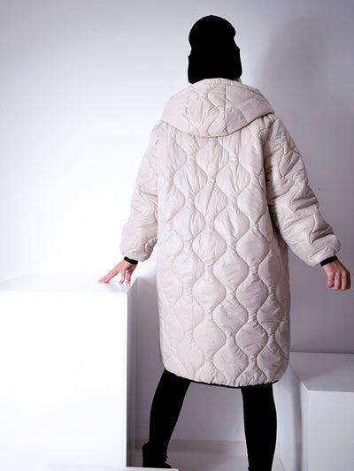 Sara Oversize Quilted hooded jacket Cream/Beige