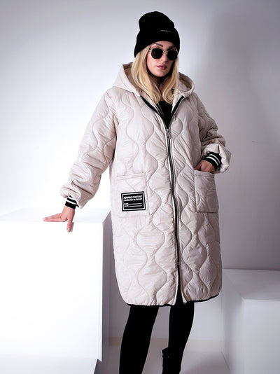 Sara Oversize Quilted hooded jacket Cream/Beige