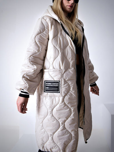 Sara Oversize Quilted hooded jacket Cream/Beige