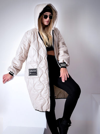 Sara Oversize Quilted hooded jacket Cream/Beige