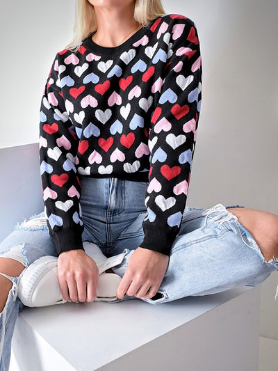 Heart pattern knit jumper Black