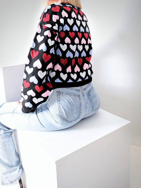 Heart pattern knit jumper Black