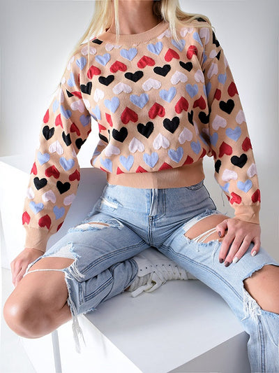 Heart pattern knit jumper Beige