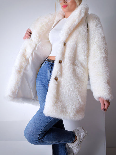 White-Cream Massive faux fur coat