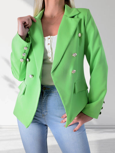 Gold Button Blazer Green
