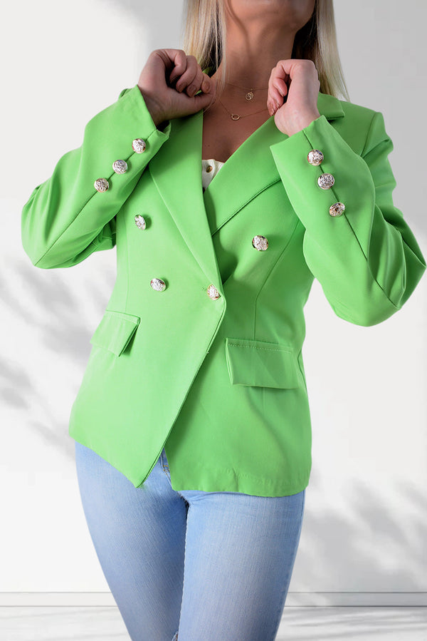 Gold Button Blazer Green