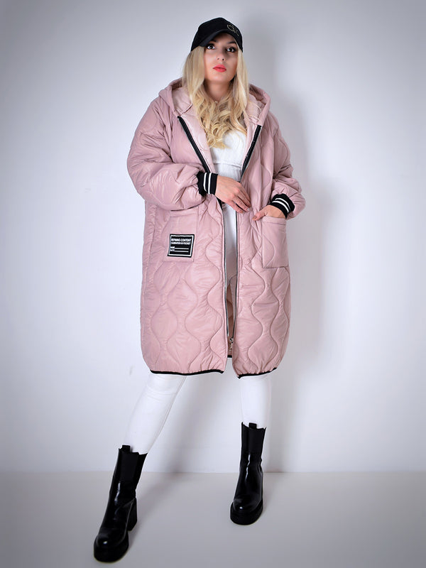 Sara Oversize Quilted hooded jacket Dusty Pink