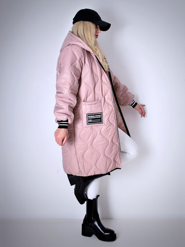 Sara Oversize Quilted hooded jacket Dusty Pink