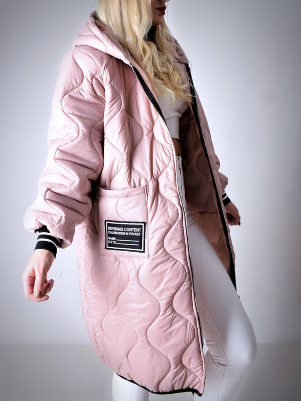 Sara Oversize Quilted hooded jacket Dusty Pink