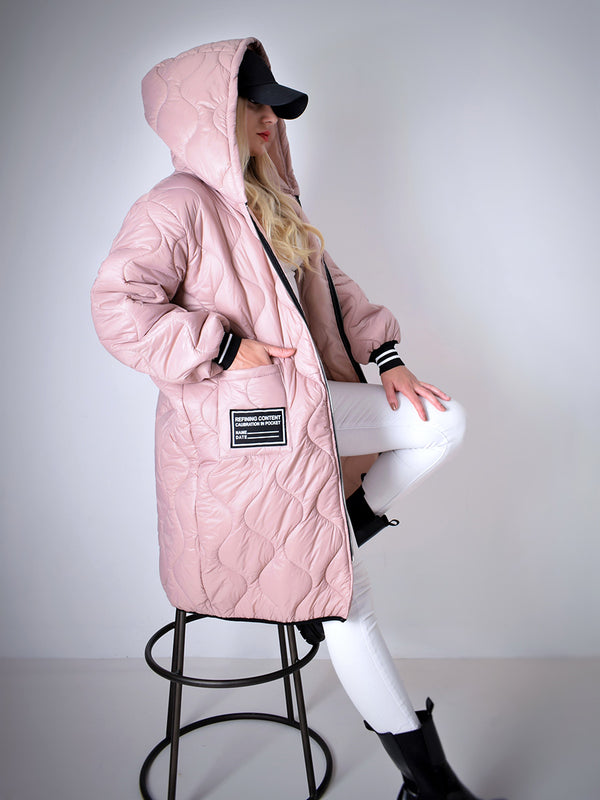 Sara Oversize Quilted hooded jacket Dusty Pink