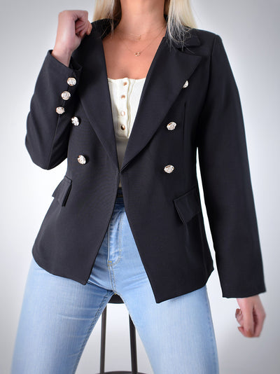 Gold Button Blazer Black