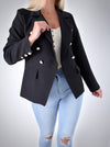 Gold Button Blazer Black