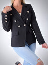 Gold Button Blazer Black