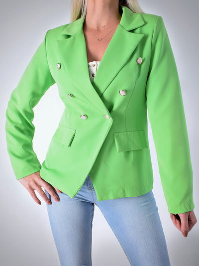 Gold Button Blazer Green