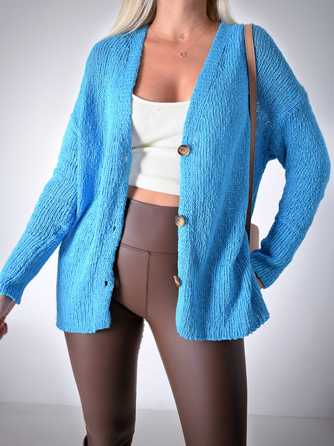 Knitted button up cardigan Turquoise