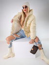 Cream hooded padded jacket