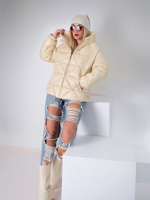 Cream hooded padded jacket