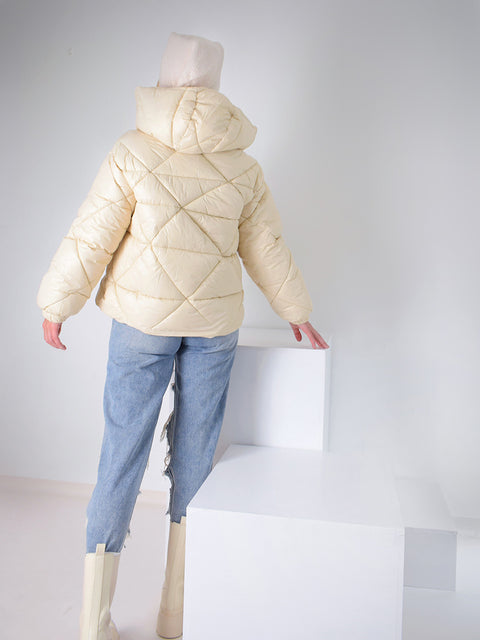 Cream hooded padded jacket