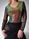 Elie Sequin mesh sleeve bodysuit