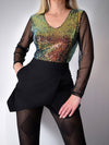 Elie Sequin mesh sleeve bodysuit