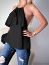 Cotton Chain open back Frill top Black