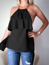 Cotton Chain open back Frill top Black