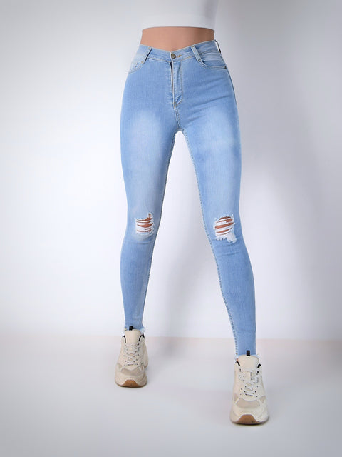 High waist Ripped knee jeans