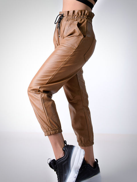 Brown Faux leather cargo trousers