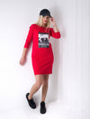 Red printed jumper dress