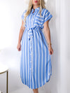 Sarah Tie waist stripe dress Blue