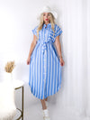 Sarah Tie waist stripe dress Blue