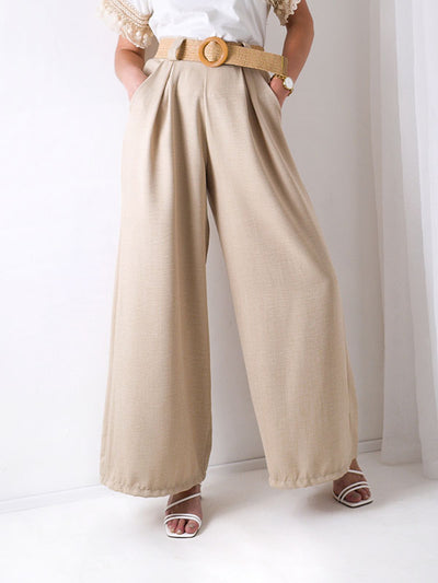 Natural wide leg belted trousers