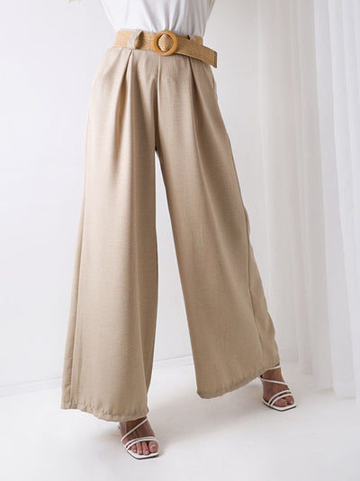 Natural wide leg belted trousers