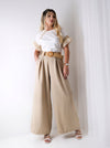 Natural wide leg belted trousers