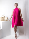 Millie pleated halter neck Dress Fuchsia