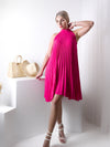 Millie pleated halter neck Dress Fuchsia