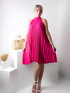 Millie pleated halter neck Dress Fuchsia