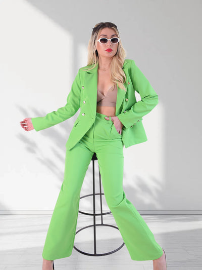 Gold Button Blazer Green