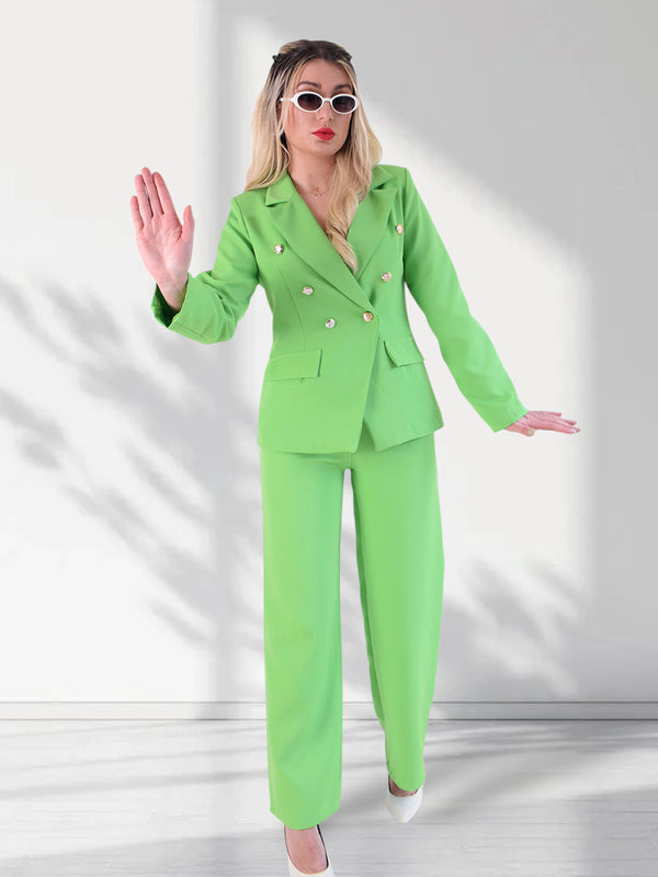 Gold Button Blazer Green
