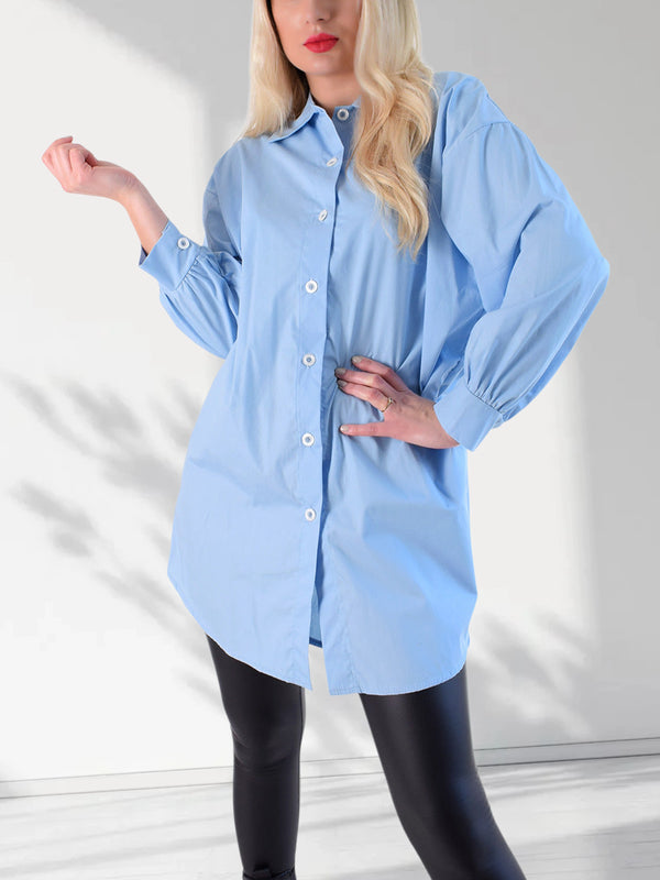 Button up cuff sleeve basic shirt Light Blue